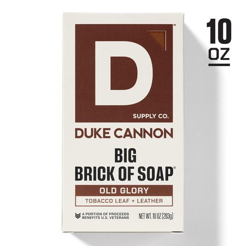 Duke Cannon Big Brick of Soap - Old Glory | 10oz Triple-Milled Bar Soap for Men | Long-Lasting Leather & Tobacco Scent | Supports U.S. Veterans