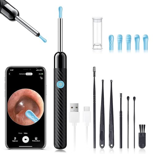 LEIPUT Ear Wax Removal Kit - 1080P Camera Ear Cleaner with 8-Piece Tool Set - Compatible with iOS & Android (Black)