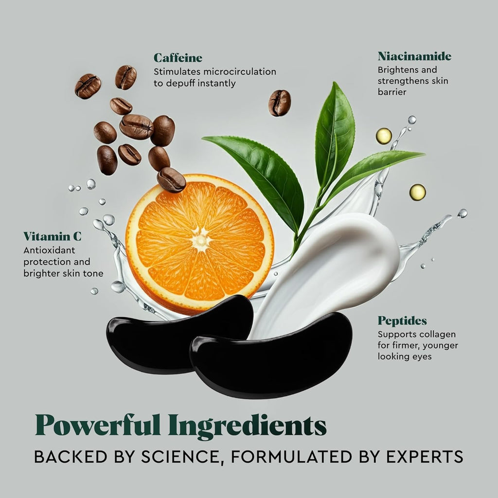 Wolf Project Under Eye Patches - Reduce Dark Circles & Puffiness with Caffeine, Vitamin C & Peptides | 5 Pairs