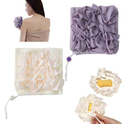 GEDEUBAN 2 PCS Bar Soap Loofah, 2 in 1 Loofah Pouch Washcloth for Cleansing and Smooth Skin