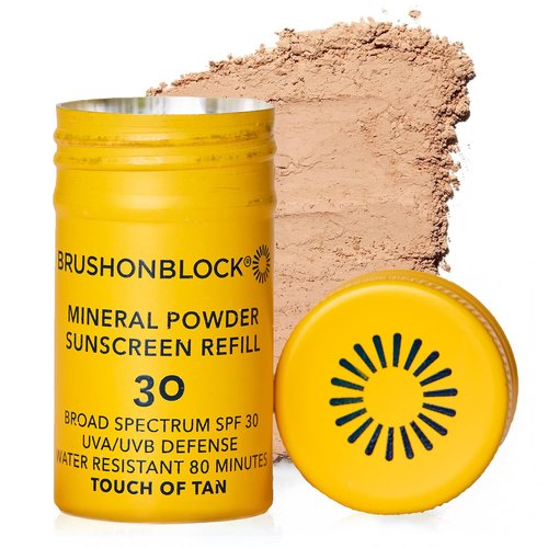 Brush On Block SPF 30 Mineral Powder Sunscreen Refill - New Formula with Niacinamide & Vitamin C | Water Resistant, Reef Friendly, Touch of Tan