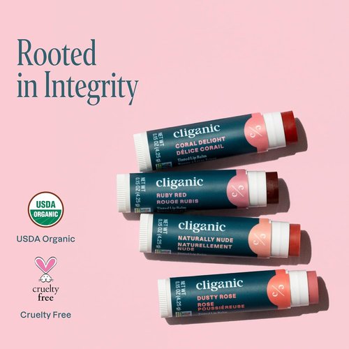 Cliganic Tinted Lip Balm Set | Hydrating & Nourishing - 4 Colors, Enriched with Vitamin E, Cruelty-Free