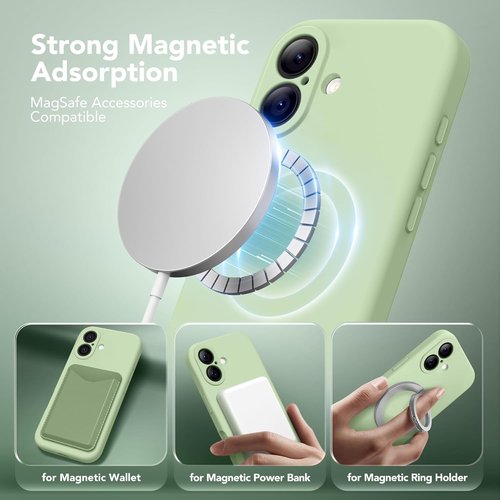 Skiennix Magnetic iPhone 17 Case - Shockproof Silicone with Full Camera Protection | Matcha Color