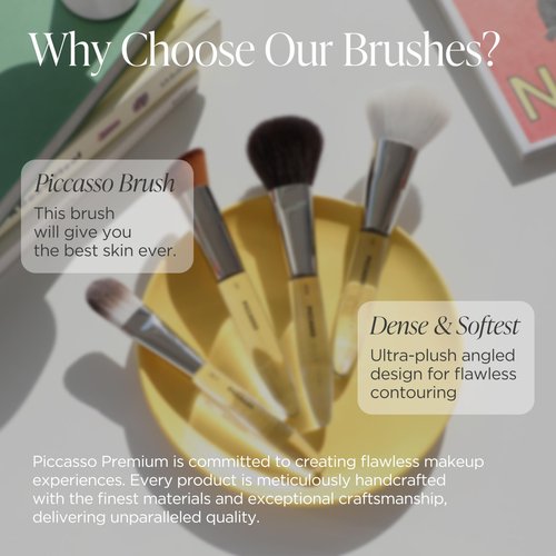 Piccasso COLLEZIONI 103A Powder Brush – Soft Makeup Brush for Face, Fluffy Blush and Setting Tool with Goat Hair Blend, Ideal for Powder Application, Shading, and Natural Finish, Professional Korean