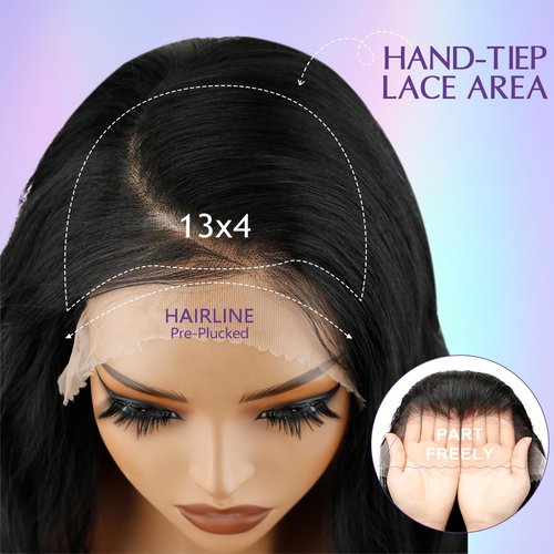 Kurope 13x4 Synthetic Lace Front Wig Black Long Wavy Wigs 26inch Pre-Plucked Hairline and Baby Hair Synthetic Wigs for Black Women