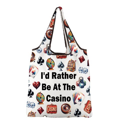 JXGZSO Gambler Gift I'd Rather Be At The Casino Makeup Bag Lucky Dice Pouch Bag Casino Lover Gift (Casino Folding Shopping Bag)