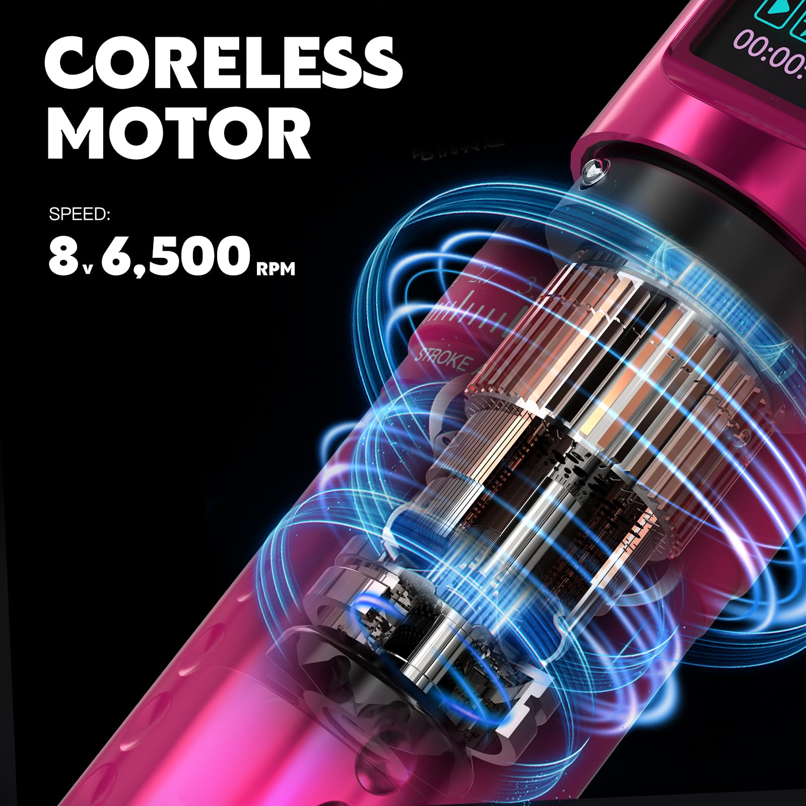 WORMHOLE PRO 80PCS Tattoo Gun Kit with 7 Adjustable Strokes, 1,800 mAh Capacity Replacement Power Supply, Digital LED Display, 20Pcs Tattoo Needles for Artists VIRGO - Pink