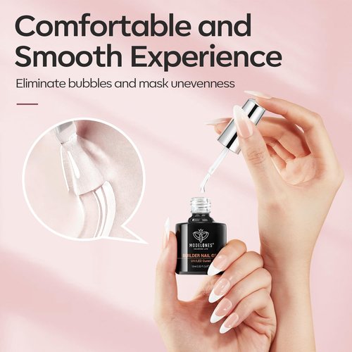 modelones Builder Nail Gel, 2 Pcs Clear and Cover Nude Builder Nail Polish, 8-in-One Apex Building Thickening Strengthener Extension Rubber Color Base Gel for DIY Home Salon Gifts LED Lamp Cured 10ml