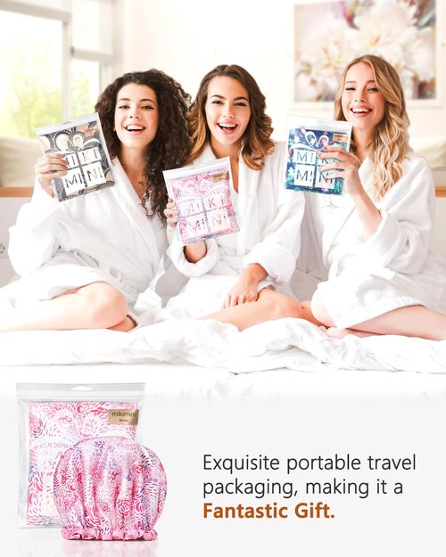 mikimini Medium Shower Cap for Women,Romantic Petal Design, Double Layer Waterproof, Reusable, Washable, High-quality, Floral Print