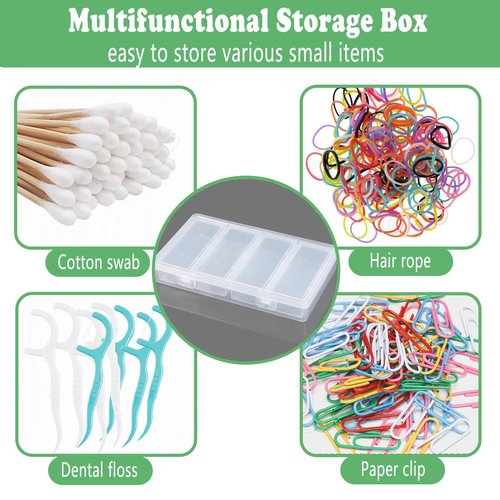 MatFirsmo Cotton Swab Holder for Travel, 4 in 1 Portable Small Dental Floss Holder, Travel Floss Picks Case with Dustproof Lid, Clear Plastic Small Travel Containers for Cotton Bud Hair Ties