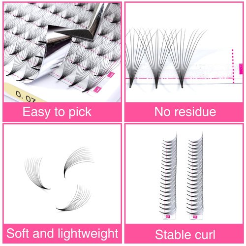TDANCE Premade Eyelash Extensions 320 Fans - Heat Bonded Middle Stem Volume Lash Fans (320-10D-0.03-C-8-15mm)