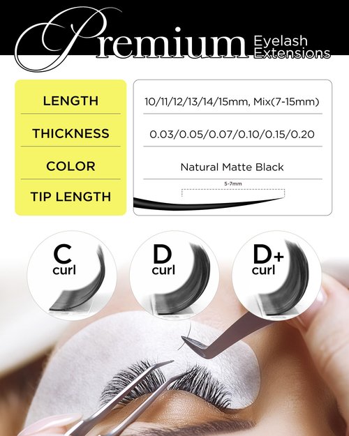BEYELIAN Eyelash Extension 0.05 D Curl 10mm Tray Easy Fan Lash Extensions Volume Lashes Professional Use Natural Matte Black Professional Salon Use (0.05 D 10mm)