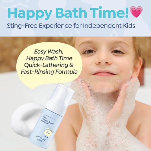 GOONGBE Kids Bubble Face Wash – Tear-Free Micellar Foam Cleanser for Sensitive Skin – Gentle Sunscreen Removal, Low pH with Panthenol & Cica – Pump Foam, Allergen-Free, 3.38 fl oz