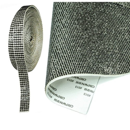 qiipii 3 Yards Crystal Black Self Adhesive Rhinestone Strips +11.81x9.45 Inch Large Jet Black Bling Gems Rhinestone Sheet Ribbon Sticker Wrap Roll Tape for Crafts DIY Arts Crafting Car Phone Decor