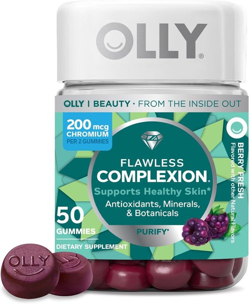 OLLY Flawless Complexion Gummies - Clear & Healthy Skin Support with Vitamins E, A, Zinc | 50 Count