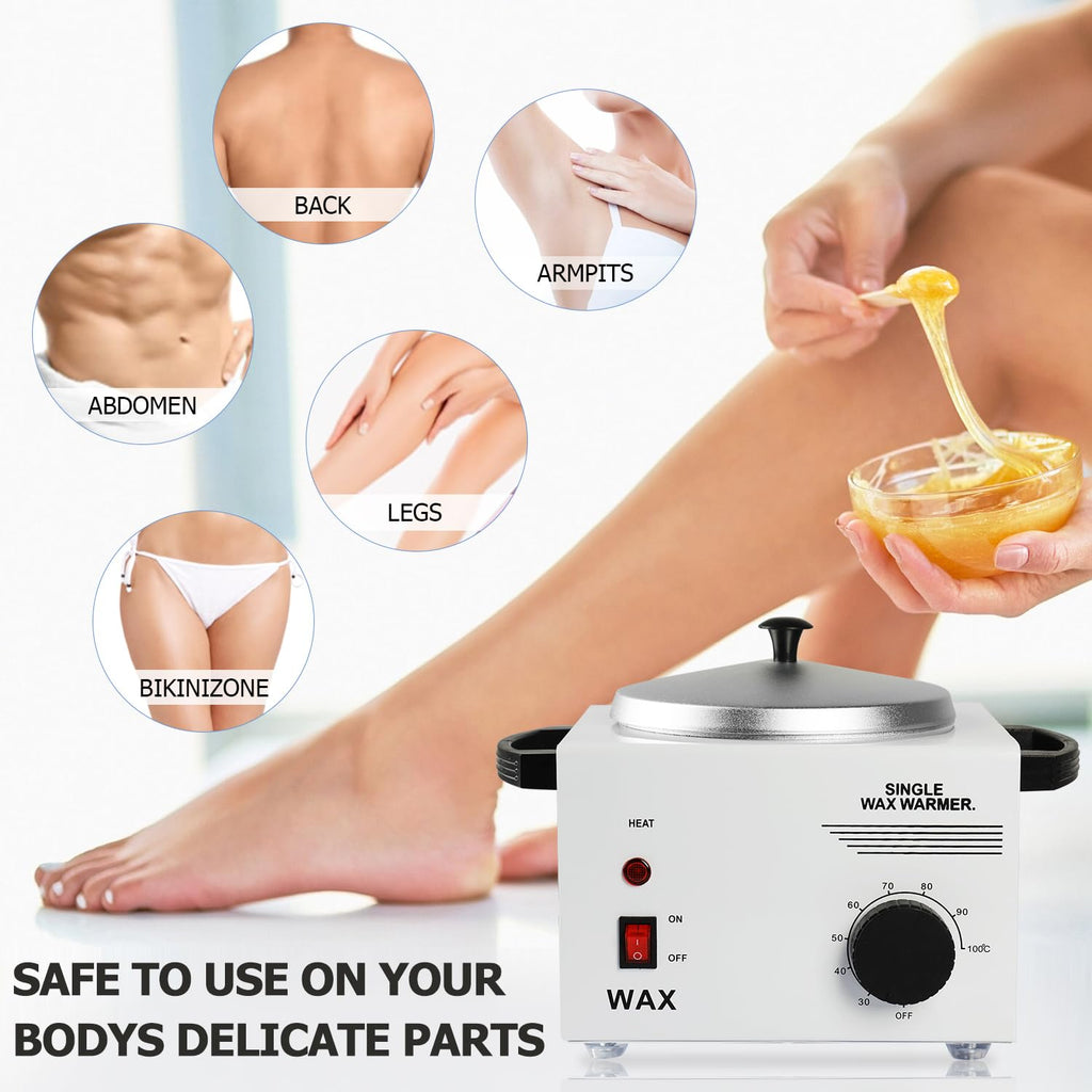 Wax Warmer Kit For Hair Removal, Professional Waxing Kit with 50pcs Waxing Sticks Single Wax Warmer Electric Heater For Women & Men, Facial Skin Body SPA Salon Equipment