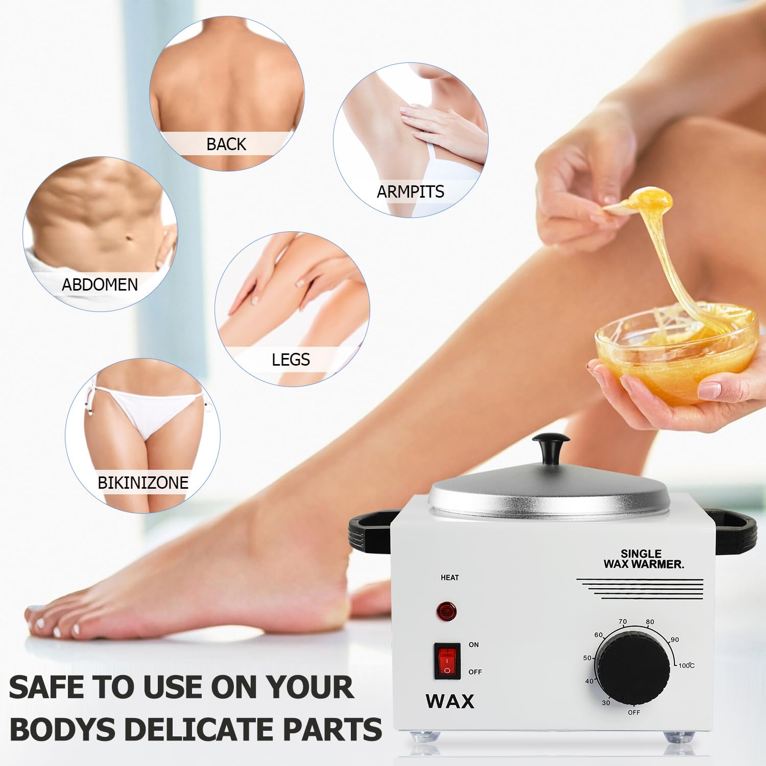 Wax Warmer Kit For Hair Removal, Professional Waxing Kit with 50pcs Waxing Sticks Single Wax Warmer Electric Heater For Women & Men, Facial Skin Body SPA Salon Equipment