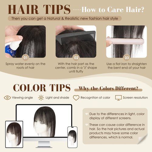 S-noilite Human Hair Topper with Bangs 360°3D Cover Toppers Hairpieces for Women Bangs Hair Clip Mocha Brown 12inch