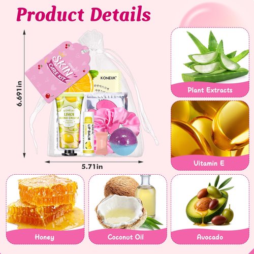 60PCS Spa Party Supplies for Girls, Include Face Masks, Hand Cream, Lip Balm, Foot Bath Bombs, Lip Mask, Under Eye Patches, Compressed Towels, Spa Birthday and Sleepover Party Supplies for Girls Women