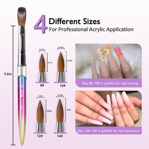 Acrylic Nail Brush - 100% Kolinsky Sable Hair Brush for Acrylic Application - Professional Salon-Grade Tools with Box for Nail Art, Extensions & 3D Carving (Gradient, #12)
