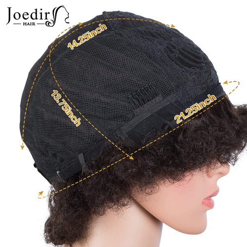 Joedir HAIR Short Afro Human Hair Wigs for Black Women Natural Black Afro Curly Wig Soft and Bouncy Glueless Wig 130% Density (Color: Natural)
