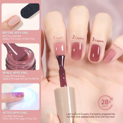 GAOY Rose Garden Jelly Gel Nail Polish Kit - 6 Sheer Colors for Salon Quality Manicure & DIY Nail Art