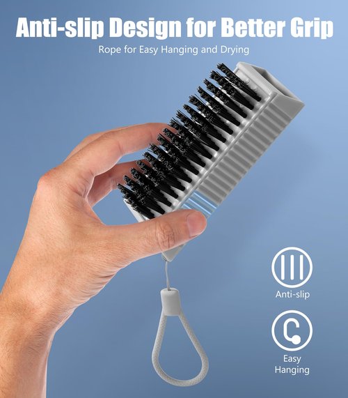 Larbois Nail Brush for Cleaning Fingernails, 2Pack Heavy Duty Nail Brushes Remove Dirt and Paint Fingernail Brush Deep Cleaning Mechanical Nail Scrub Brush Two-Sided with Hanging Rope, Grey