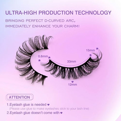 Royaomis D Curl Cat Eye lashes Wispy Russian Strip Lashes that Look Like Extensions 8D False Eyelashes Natural Look Pack 10 Pairs (RM-37)