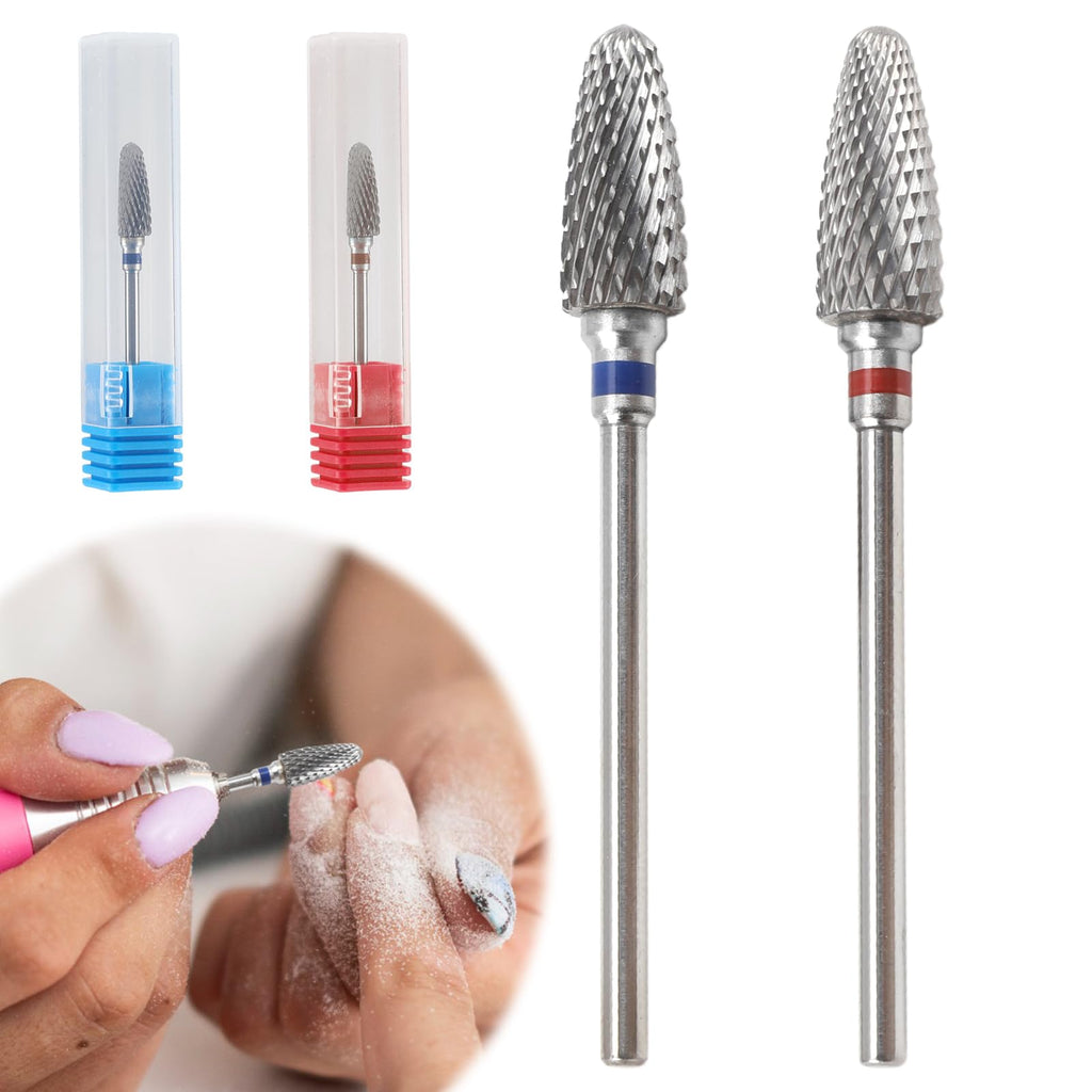 Yenblow 3/32" 5 in 1 Professional Carbide Nail Drill Bits Sets, 2 Pack Tungsten Safety Drill Bits Tech, Cuticle Bit Fast Remove for Manicurist Nail Salon Manicure Pedicure Gel Polishing (Round Head)