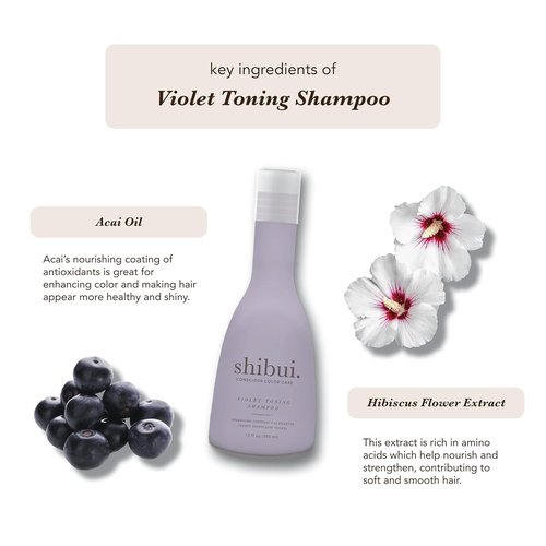 SHIBUI Violet Toning Shampoo - Neutralizes Brassiness with Acai Oil & Hibiscus for Blonde & Silver Hair