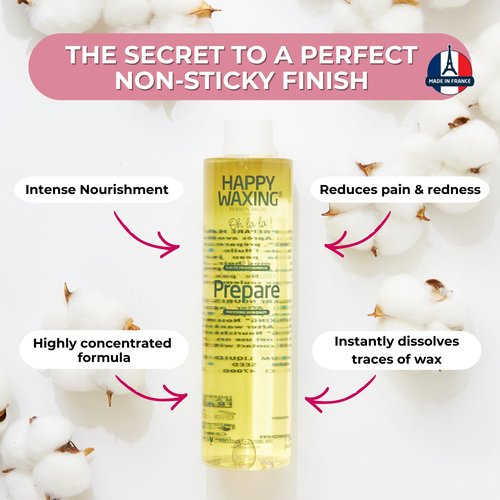 Happy Waxing Prepare Nourishing Oil 8.45oz - Pre-Wax Safety Barrier & Post-Wax Residue Remover - Minimizes Pain & Protects Skin - Conditioning Jasmine Scented Oil for Hard Wax - Vegan & Paraben-Free