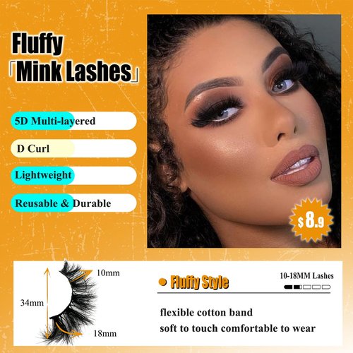 loladook Cat Eye Lashes Mink Fluffy Full Strip Lashes, Soft 18mm Cateye False Eyelashes Natural Look, 3D D Curl Fake Faux Mink Eyelashes Pack