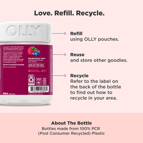 OLLY Daily Multivitamin Gummies - Chewable Vitamins A, D, C, E & Biotin, Berry Flavor | 130 Count (65 Day Supply)