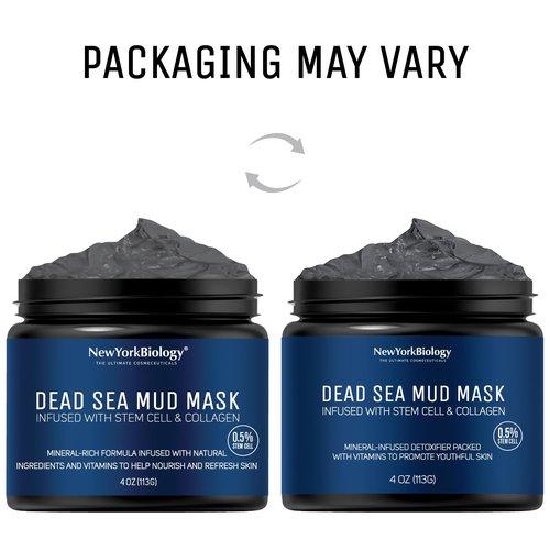 New York Biology Dead Sea Mud Mask for Face, Body | with Stem Cell and Collagen | Spa Quality Pore Refiner for Oily Skin | Natural Skincare for Women, Men | Tighten Skin | 4 oz