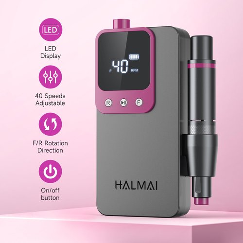 Electric Nail Drill Professional, Portable Nail File for Acrylic Gel Nails, Cordless Rechargeable Ultra Power Nail Drill Kit 40000RPM, HMC320 Salon-Grade Efile Nail Machine (Dark Grey)