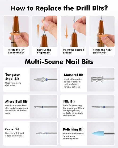 HOMEASY Nail Drill 40000RPM - Rechargeable Nail File with Bits, Professional E-Filer for Acrylic Nails, Gel Polishing, Manicure & Pedicure E File with Large HD LCD Screen - M96 Orange