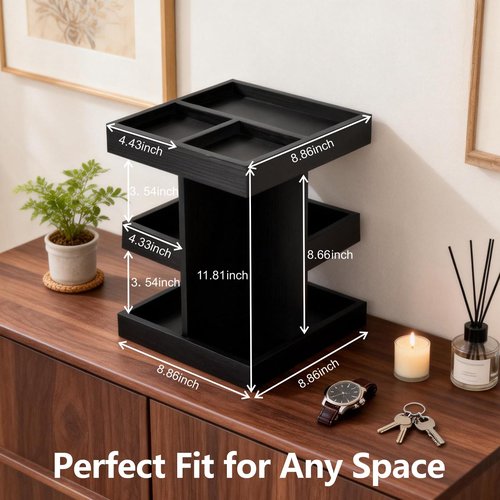 DHLANROY Cologne Organizer for Men, 3-Tier Rotating Perfume Stand - Large Capacity Wooden Display Shelf & Storage for Fragrance, Watch, Sunglasses - Modern Desk, Dresser Top, Bathroom Organizer - Birthday Anniversary Ideal Gift for Husband, Boyfriend, Fat