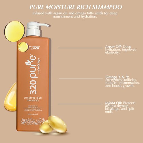 Rev320 320Pure Moisture Rich Shampoo - Nourishing & Repairing Formula with Keratin-Omega & Argan Oil | 32oz