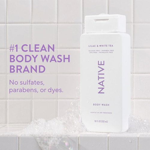 Native Body Wash - Naturally Derived Ingredients for Soft, Hydrated Skin | Lilac & White Tea, 18 oz