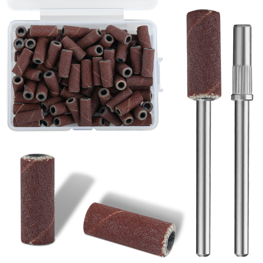 Vnjaoi 120 Pcs 3mm Small Sanding Bands with 2Pcs Small Mandrel Bit for Nail Drill, Fine Upgrade Design Mini Nail Sanding Bands for Acrylic Nails Gel Removing Shaping, Manicure Nail Salon Use (180#)