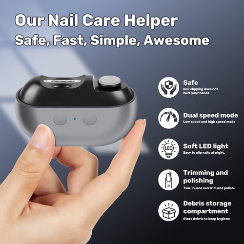 Imwing Easyclip, Imwing Nail Clipper,Electric Nail Grinder & Trimmer 2 - in - 1 with LED Light, Safe Automatic Nail Clipper for Seniors, Adults, Kids, Baby(Gray)