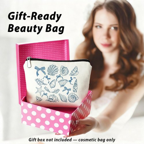 LIANGW Beach Makeup Bag & Travel Pouches for Toiletries, Beach Themed Gifts, Blue Seashell Cosmetic Bags for Women, Preppy Zipper Makeup Pouch for Women Ocean Sea Shells Makeup Bag Summer Stuff