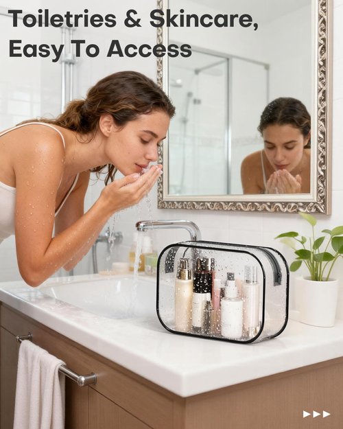 HOTOR Clear Toiletry Bag for Men & Women - TSA Approved Travel Essentials, Waterproof PVC Zippered Makeup Bag for Gym, Airplane & Daily Use, 8.8" x 6.0" x 2.2", 2 Packs