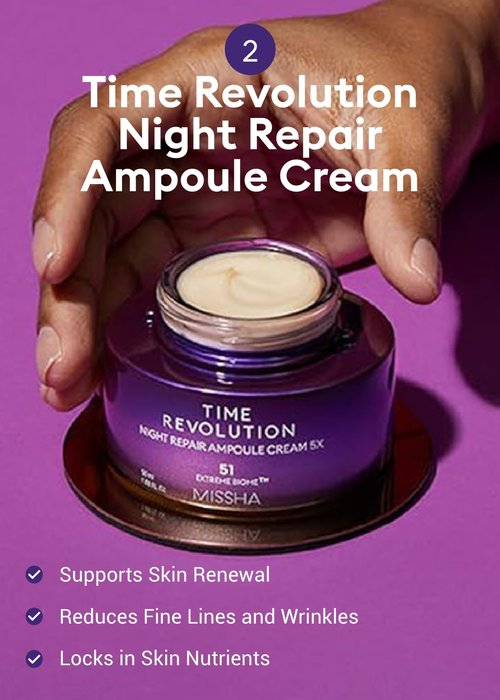 MISSHA Time Revolution Night Repair 5X Gift Set Night Repair Ampoule and Cream 5X, The First Essence 5X for Youthful, Glass Skin, Korean Skin Care valentines day gifts for her