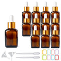 PYAWI 12Pcs 1 oz Square Dropper Bottles for Essential Oils, 30ml Amber Square Bottles with Eye Droppers,tincture bottles,for Essential Oils,Liquids,perfume Travel (Amber -Gold cap)