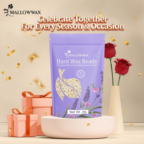 Mallowwax Hard Wax Beads, 2LB Coconut Cream Wax for Sensitive Skin, Gentle Hair Removal for Face, Bikini, Legs & Brazilian, No Strips Needed & Easy to Use at Home