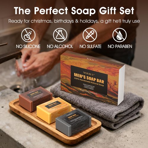 Skiennix Men's Bar Soap - Natural Handmade Deep Cleansing Soap for Face, Body & Shave | 14.8 Oz