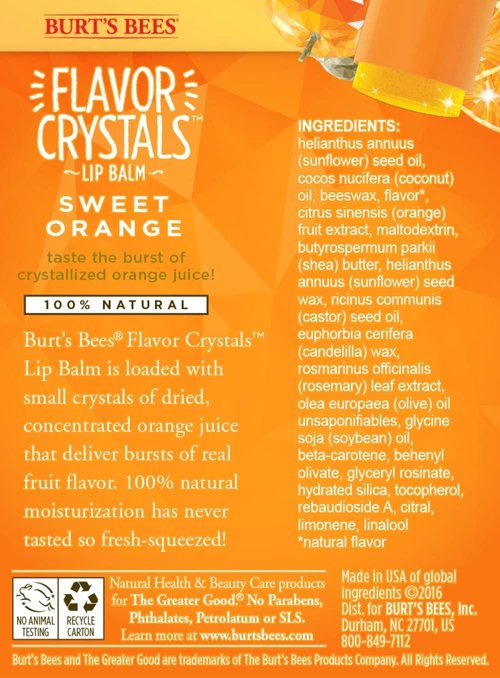 Burt's Bees Lip Balm - 100% Natural Sweet Orange Flavor with Beeswax & Fruit Extracts - 1 Tube