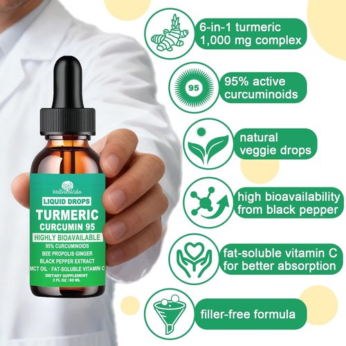 **Turmeric Curcumin Supplement - Enhanced Absorption Liquid Complex 1000mg with 95% Curcuminoids & Black Pepper | Joint & Immune Support**