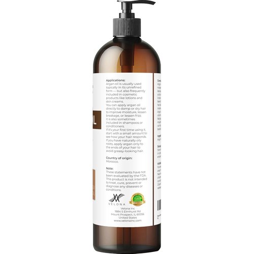 Velona Argan Oil - 100% Pure & Natural 8 Fl Oz | Unrefined Cold Pressed | Skin, Body & Face Care